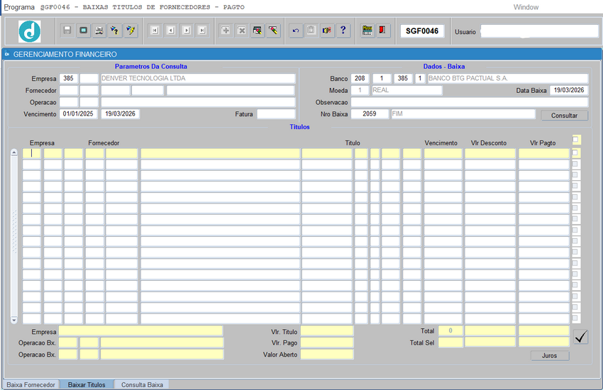 MAPEAMENTO FINANCEIRO - SGF0010