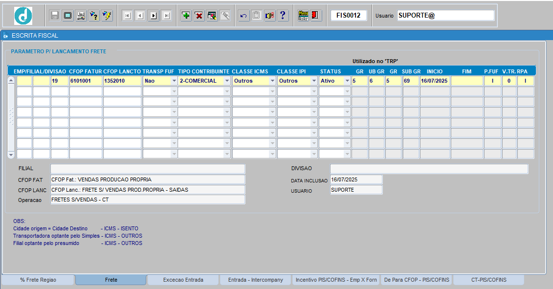 PARAMETRIZACAO FISCAL TRP4957 - 002