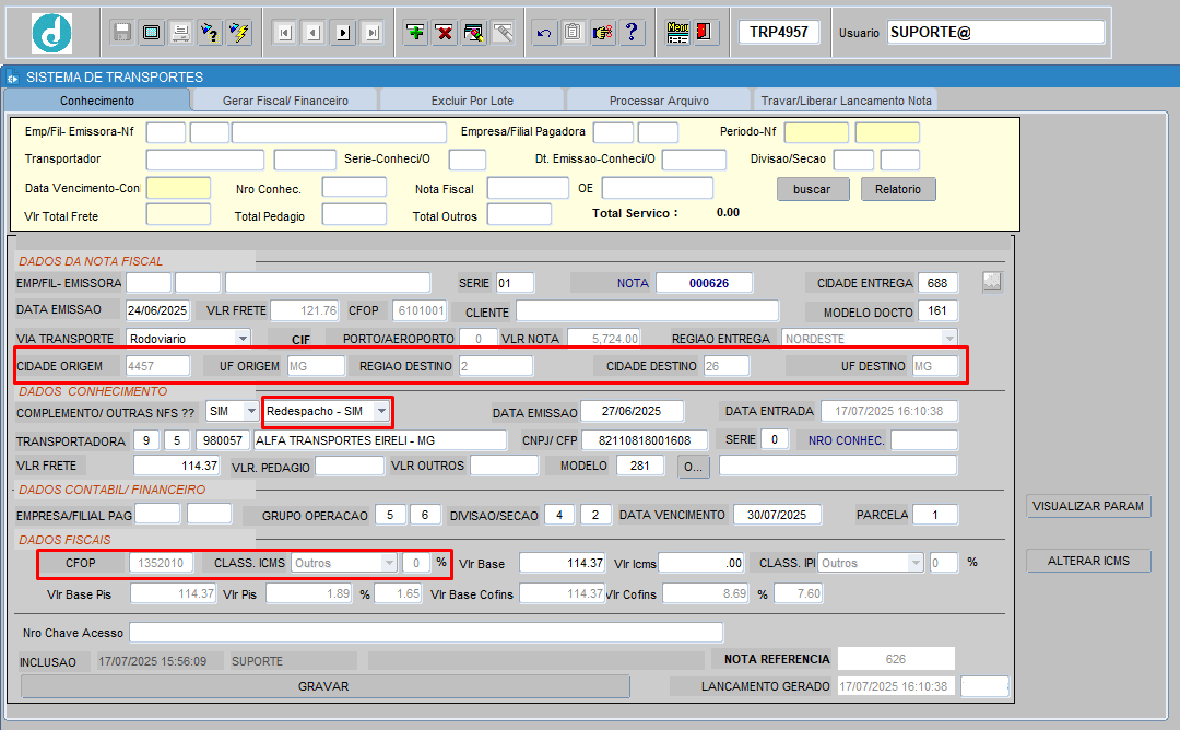PARAMETRIZACAO FISCAL TRP4957 - 004